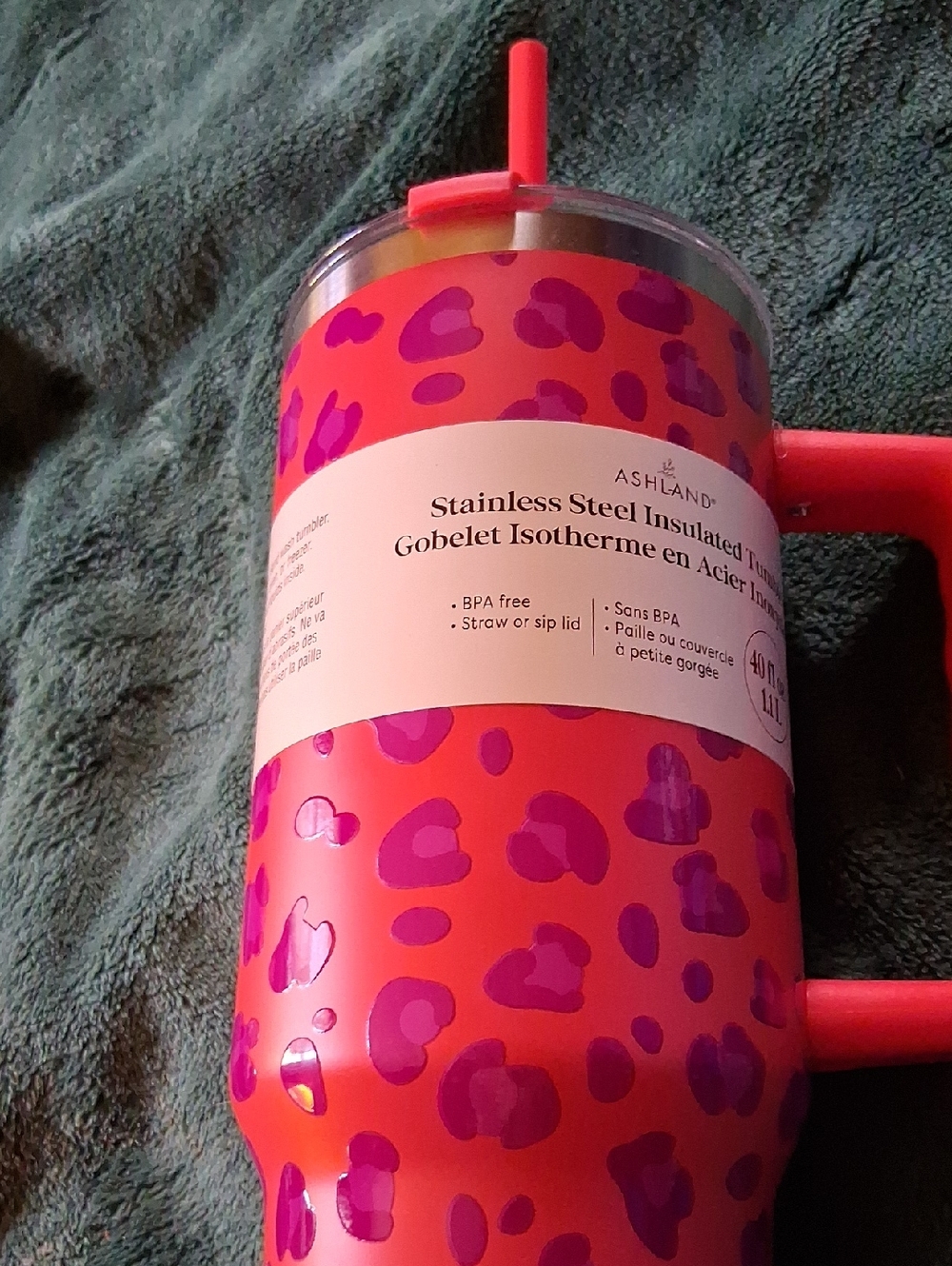 Ashland Pink and Purple Leopard Insulated Travel Tumbler with Straw Lid